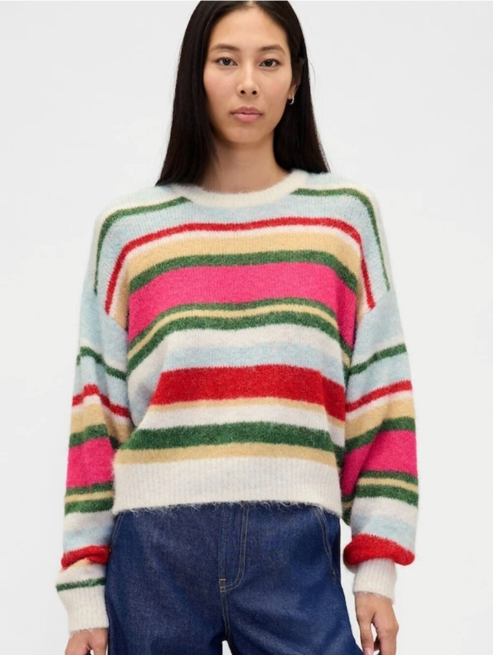 GAP Multicolor Striped Crewneck Sweater Pink Green Cozy Preppy Knit - Picture 2 of 12